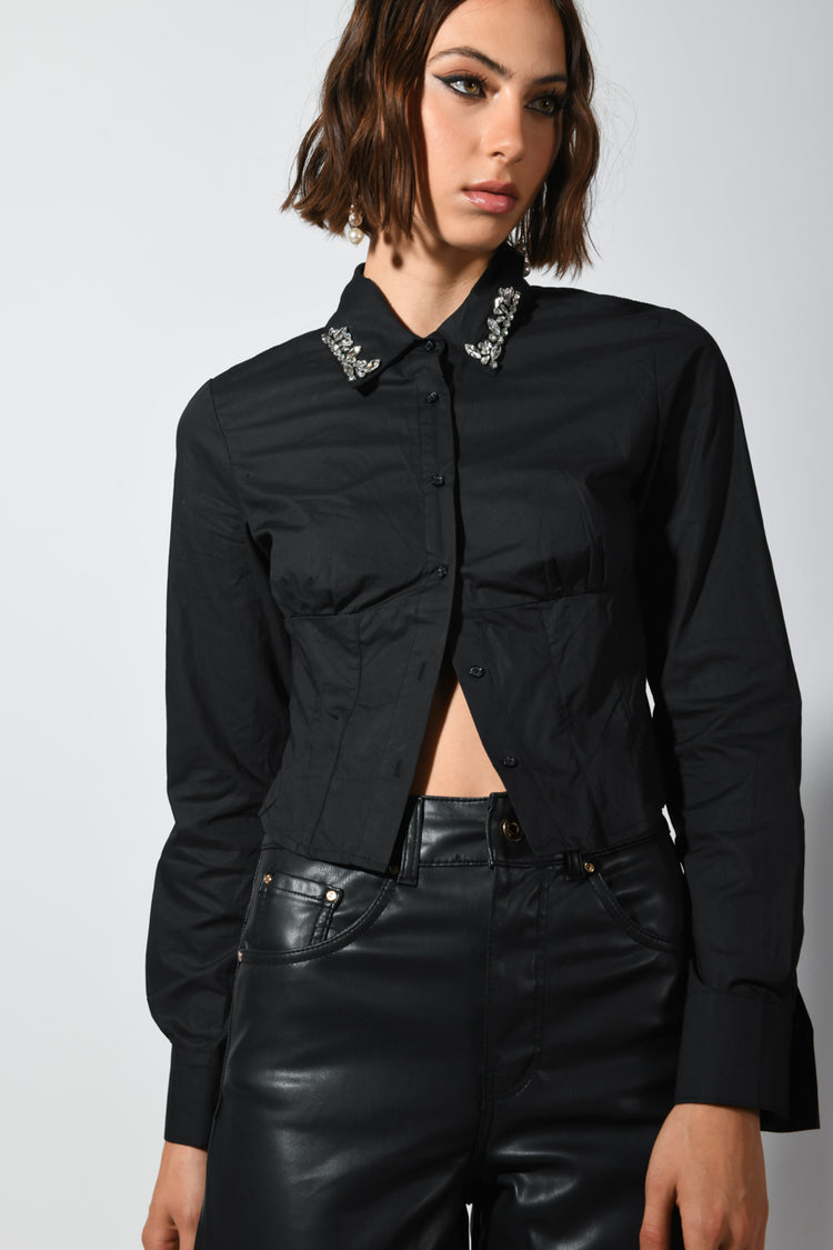 Camicia bustier con strass al colletto