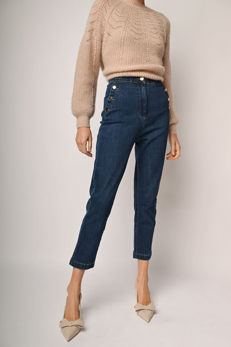 pantalone vita alta due bottoni blu denim gg – A17 Store pantalone vita alta due bottoni blu denim gg – A17 Store