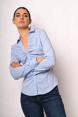 Camicia misto cotone a righe con arricciatura