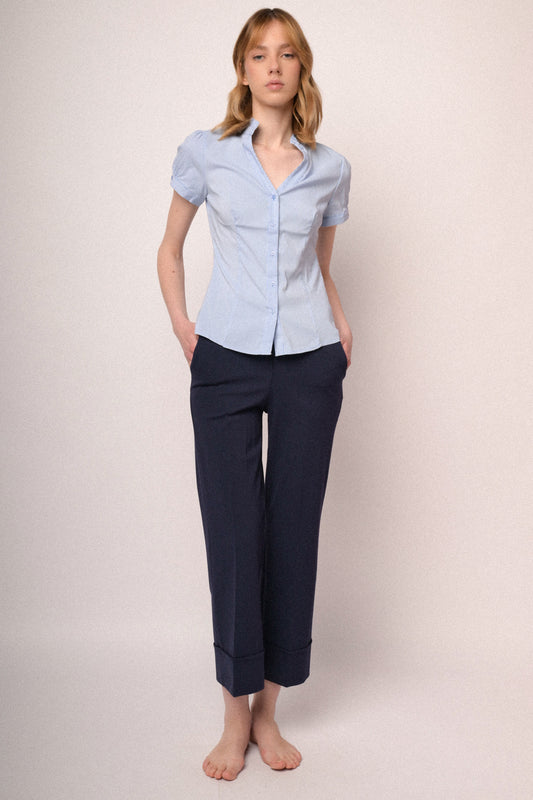 Camicia con colletto rouches righe