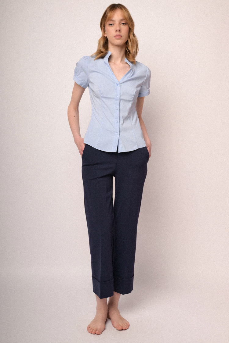 Camicia con colletto rouches righe