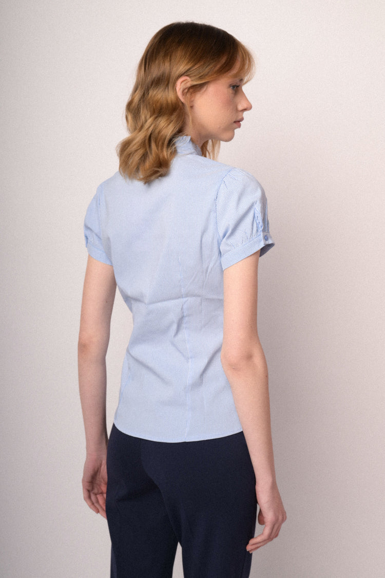 Camicia con colletto rouches righe
