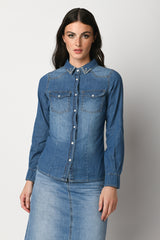 Camicia in denim con strass al colletto