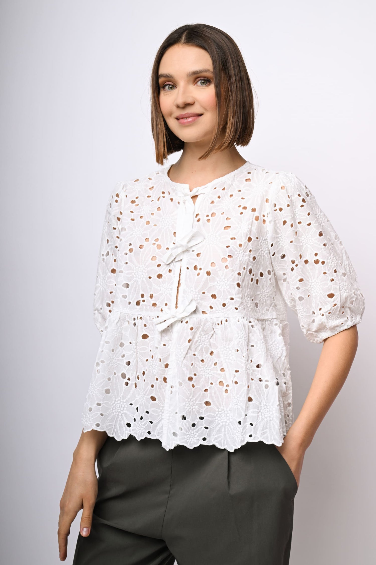Blusa Maglia Sangallo Magliette In Pizzo Sangallo T-shirt Bianca