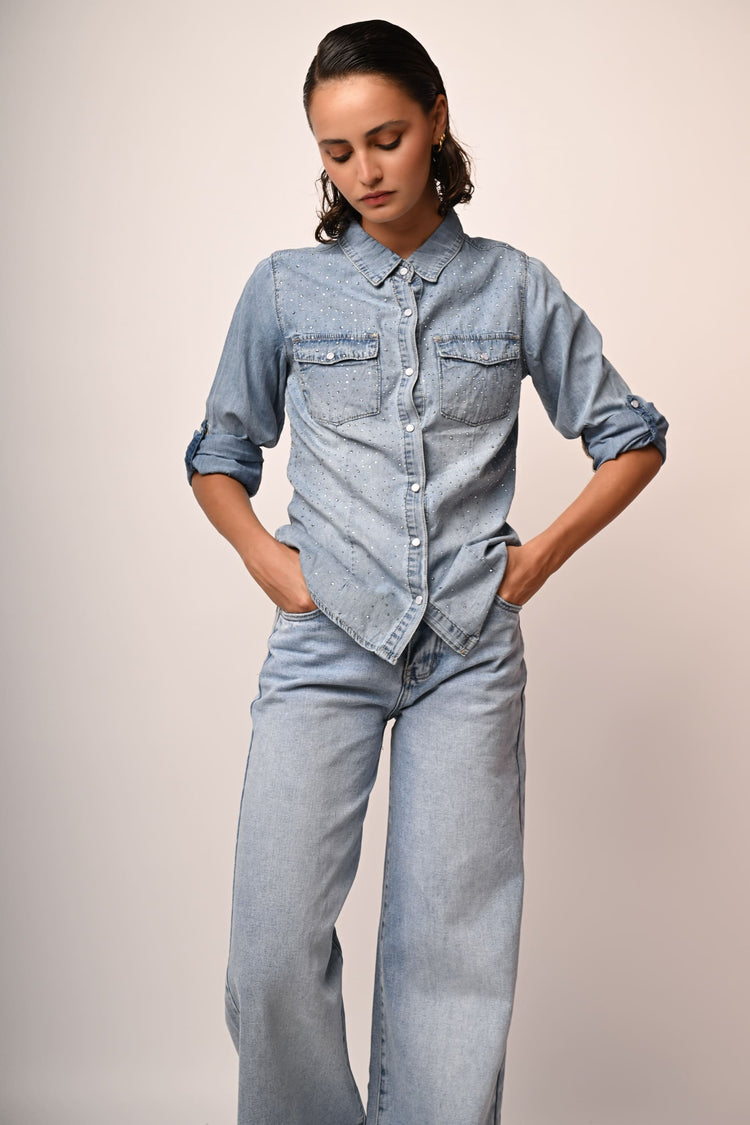 Camicia denim strass