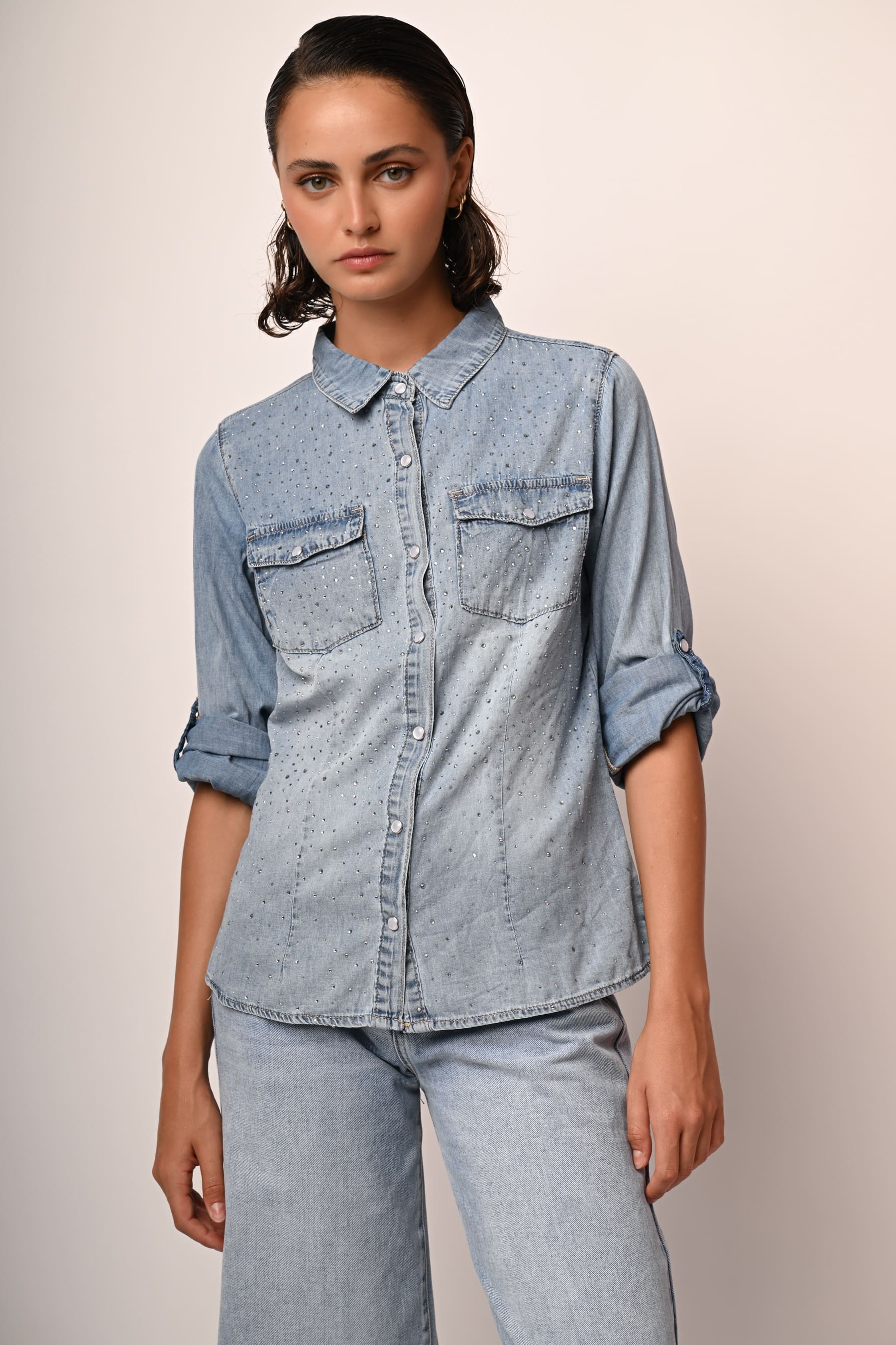 Camicia denim strass