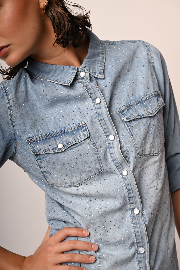 Camicia denim strass