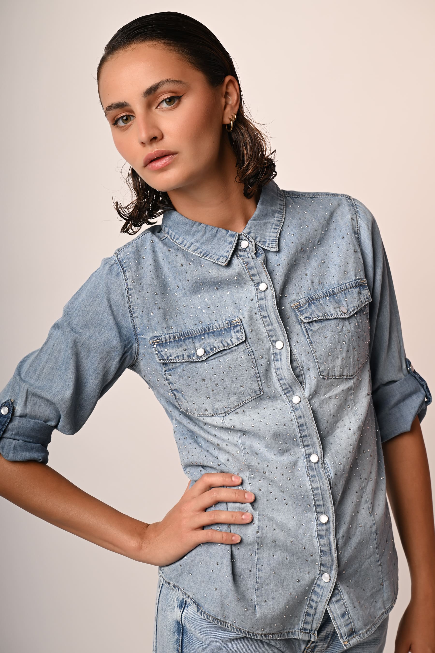Camicia denim strass