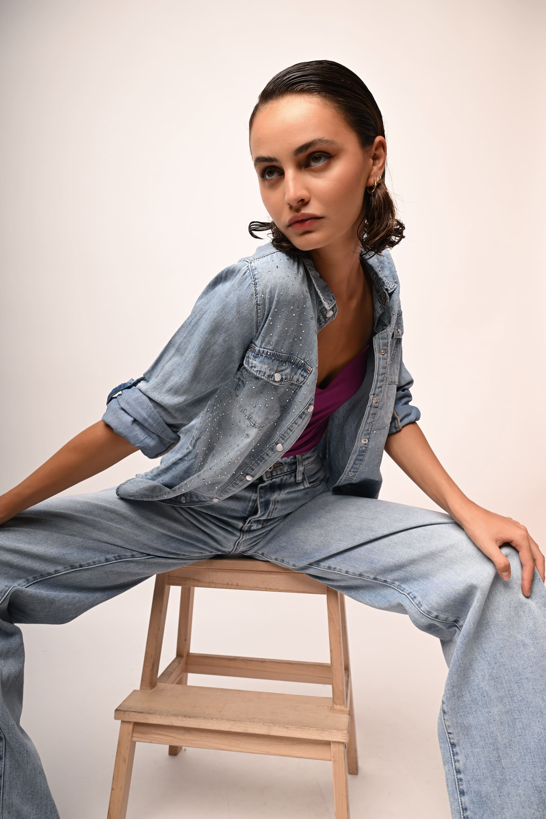 Camicia denim strass