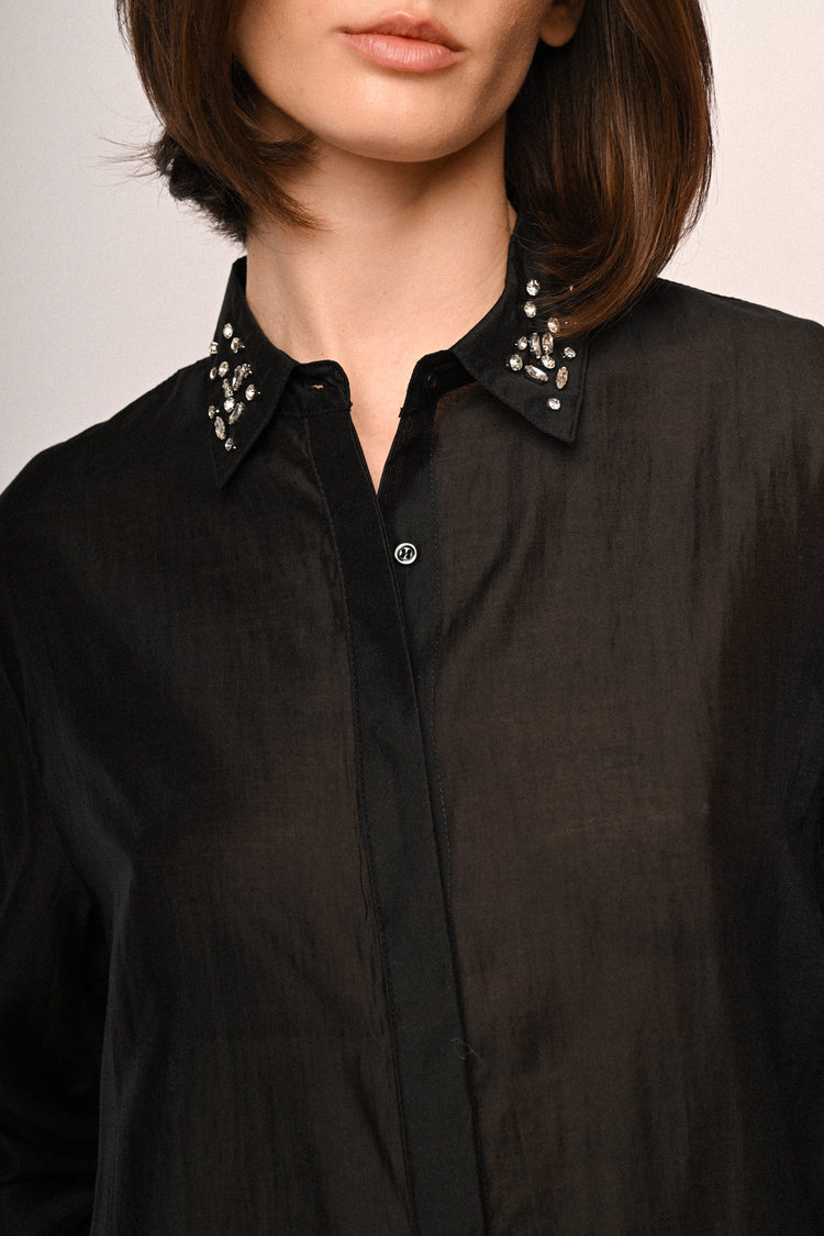 Camicia misto lyocell con colletto gioiello