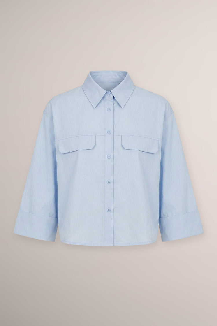 Camicia boxy e crop in cotone celeste