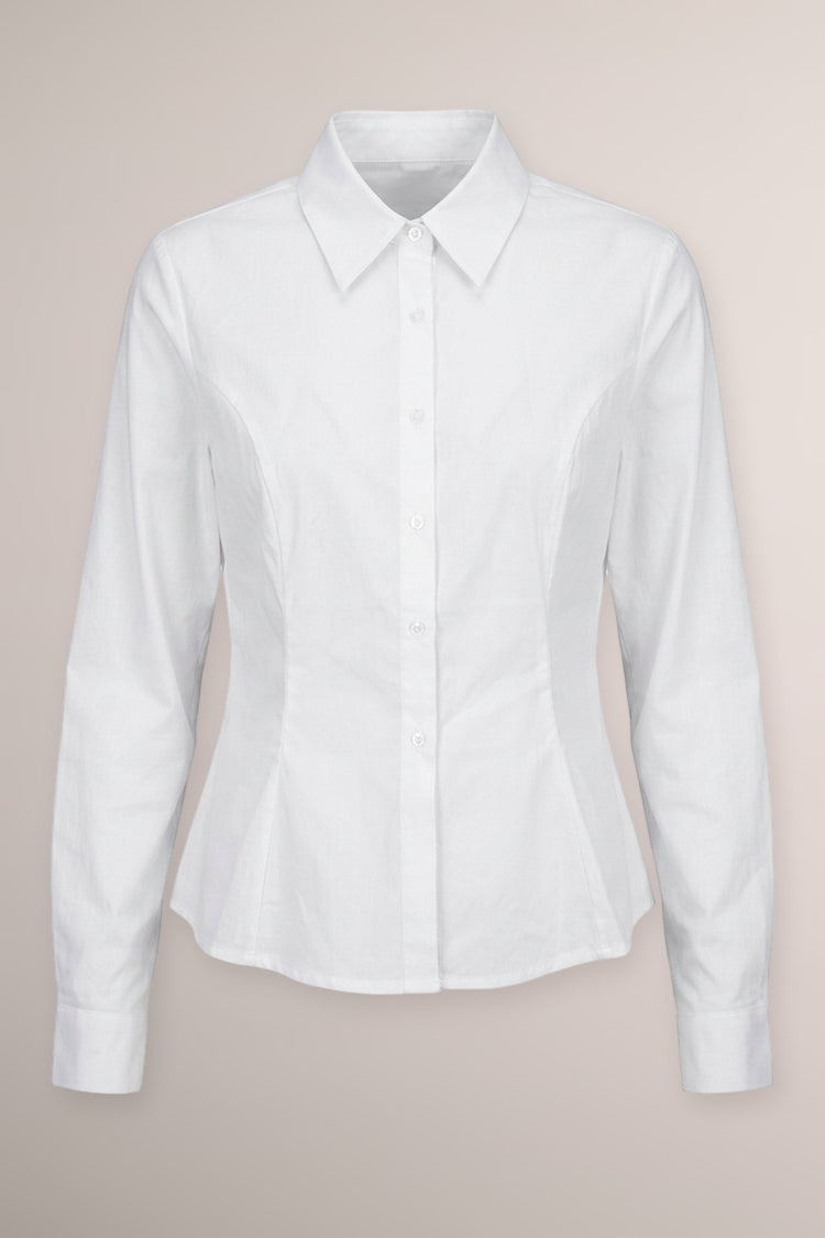 Camicia sagomata in cotone bianco con bottone gioiello