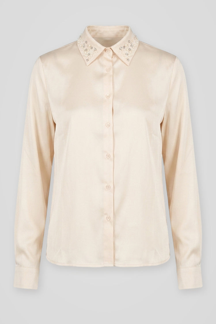 Camicia in raso avorio con colletto gioiello