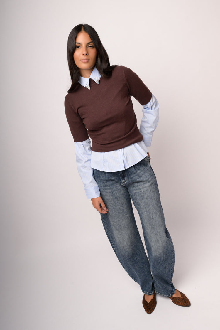 Camicia righe con strass collo