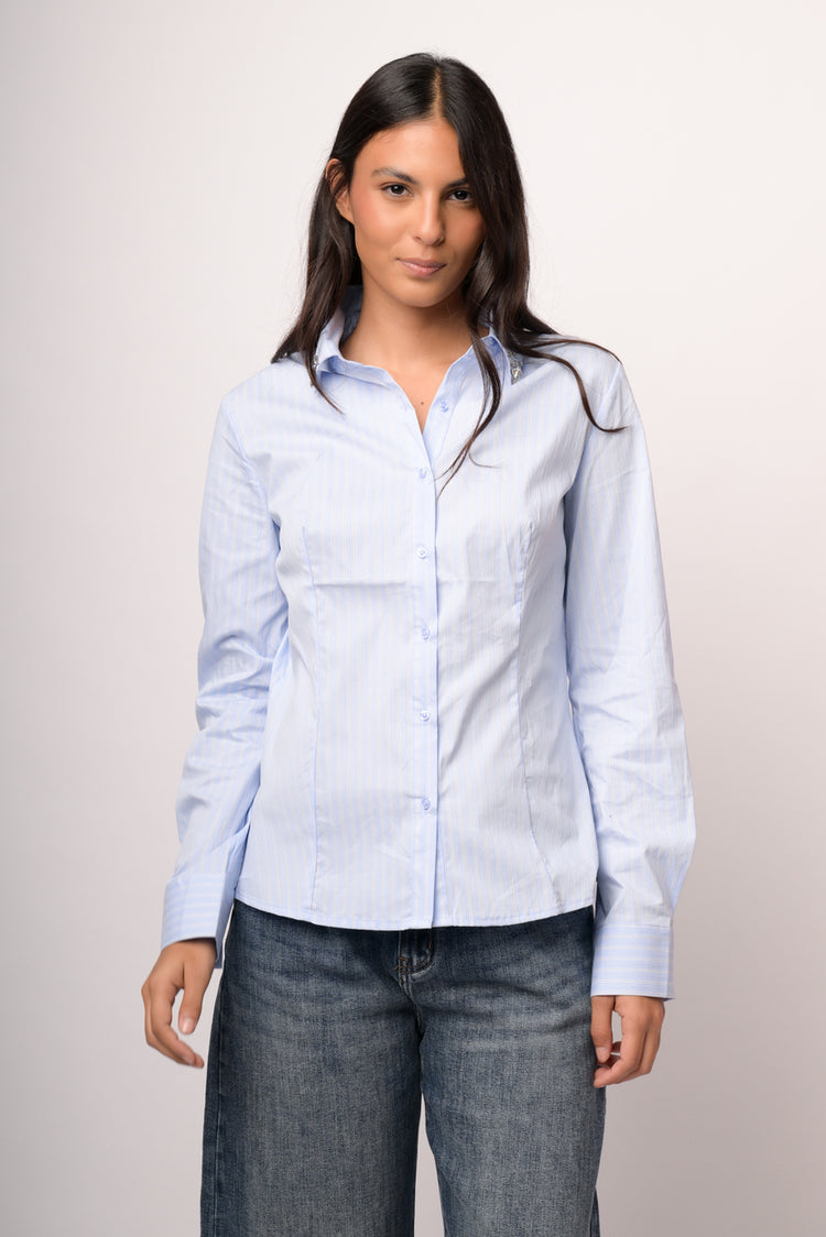 Camicia righe con strass collo