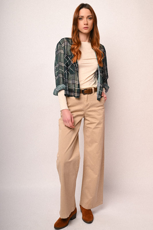 Pantaloni in drill palazzo cintura