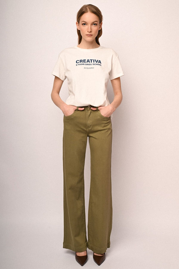 Pantaloni wide-leg in drill
