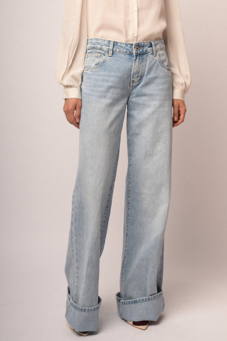 Jeans palazzo in denim azzurro