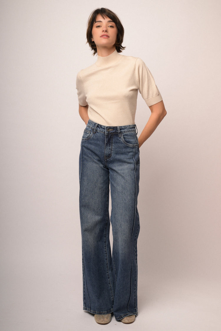 Jeans palazzo con impunture