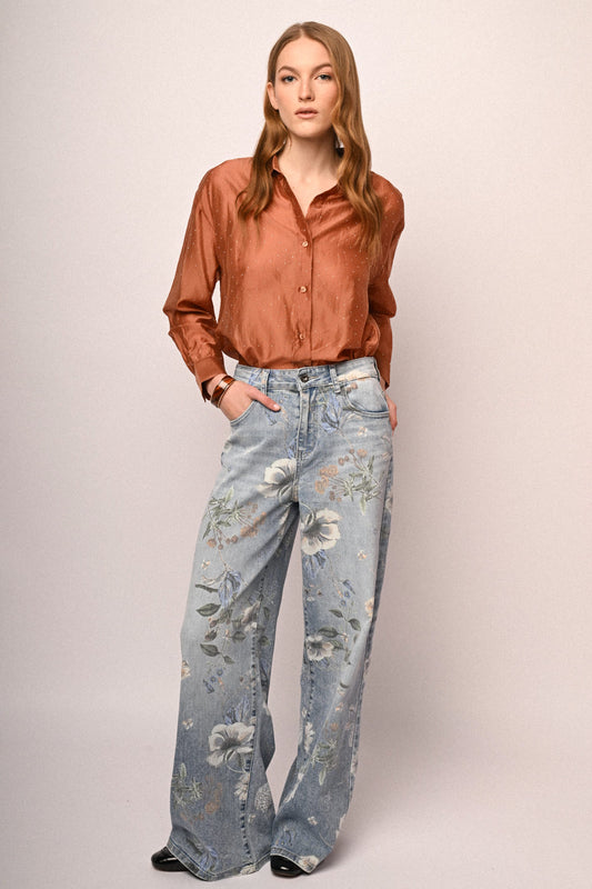 Jeans palazzo stampa fantasia fiori