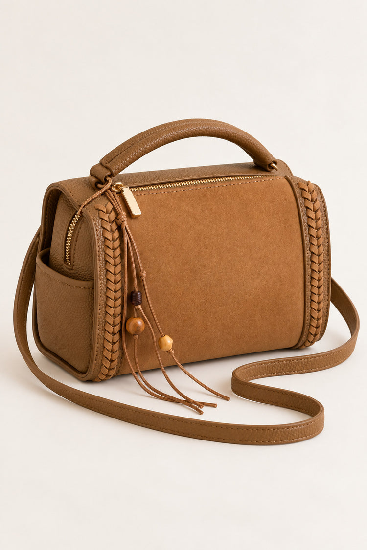 Borsa velour a tracolla con treccia