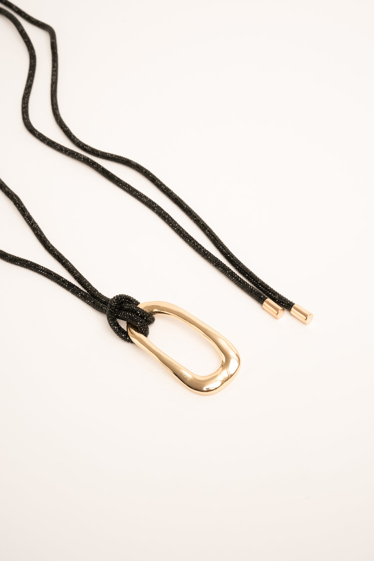 Cintura sottile nera ad anello con strass