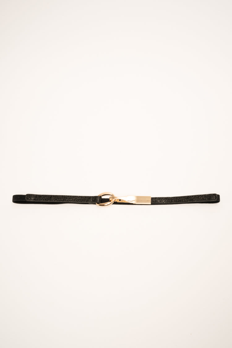 Cintura sottile nero lurex con fibbia dorata