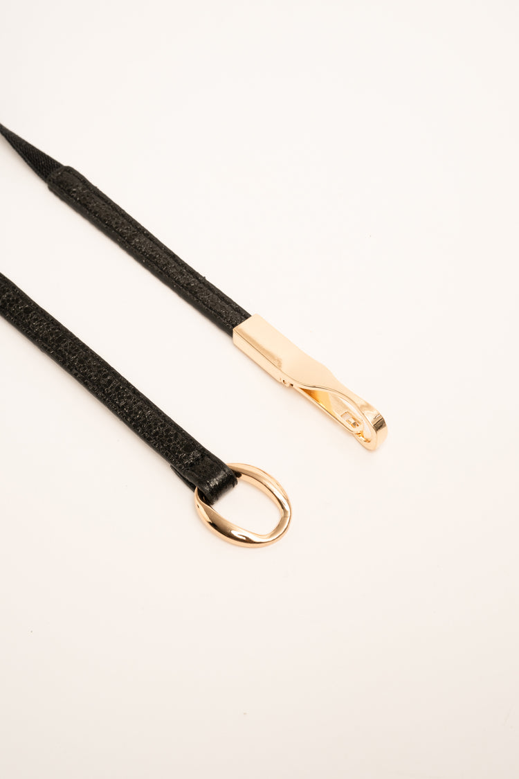 Cintura sottile nero lurex con fibbia dorata