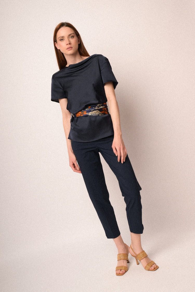 Pantaloni slim-fit misto viscosa blu con spacchetti
