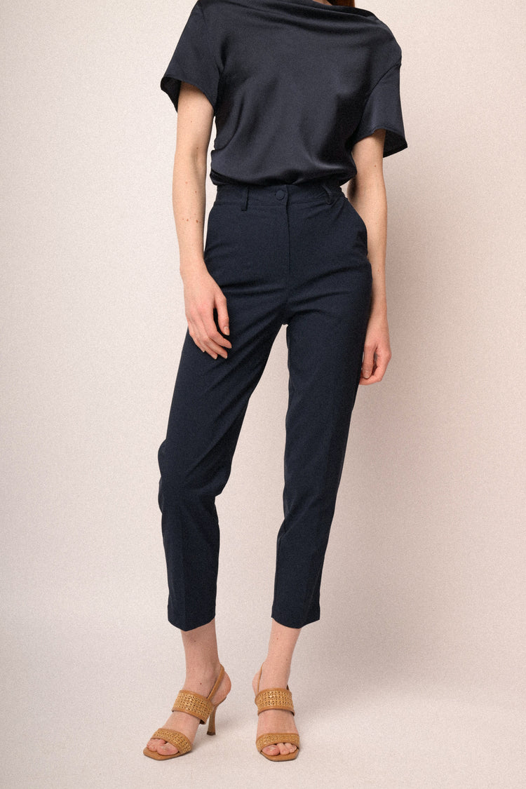 Pantaloni slim-fit misto viscosa blu con spacchetti
