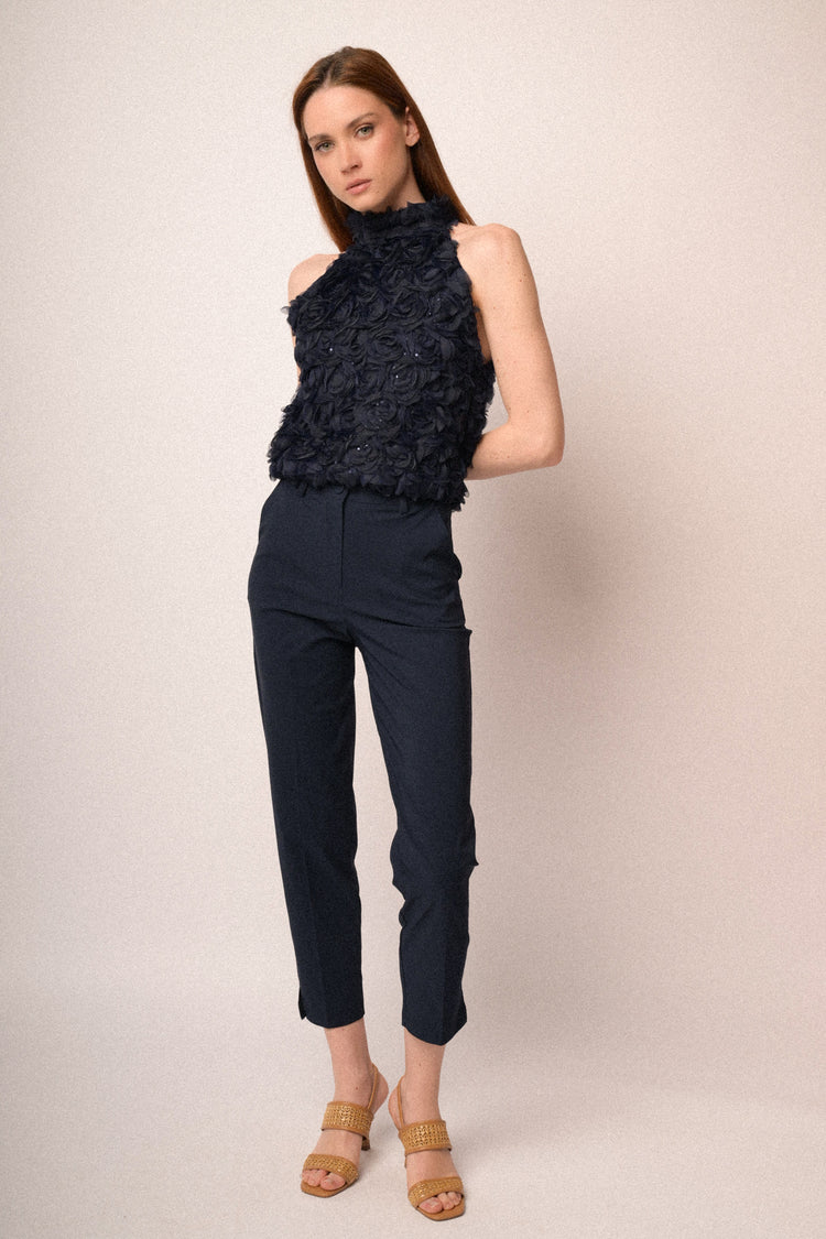 Pantaloni slim-fit misto viscosa blu con spacchetti