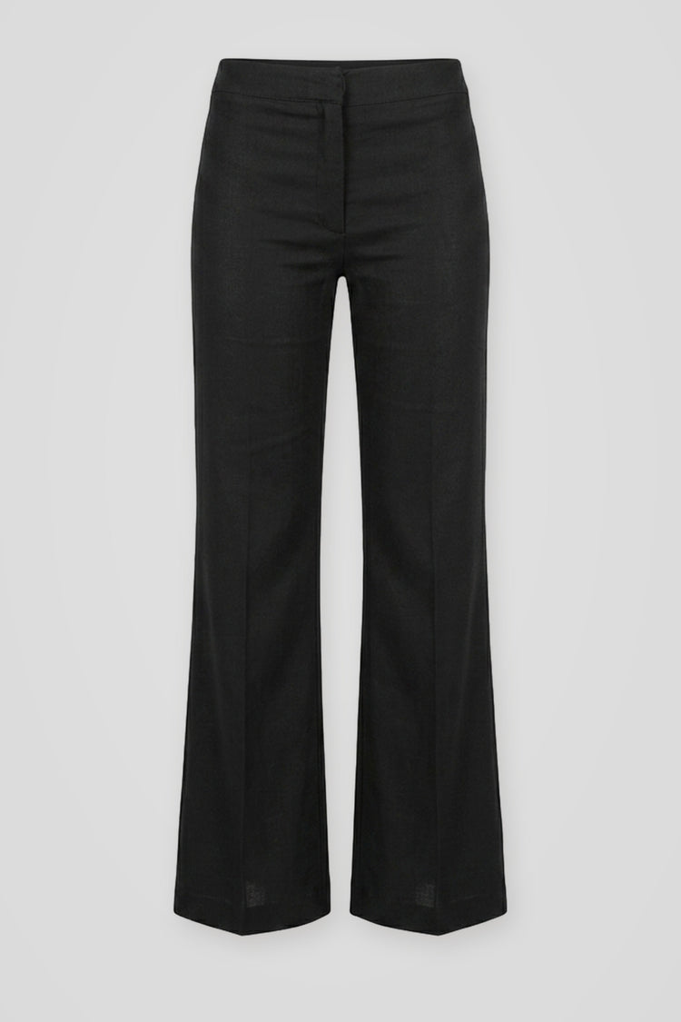Pantaloni a gamba svasata misto lino blu notte