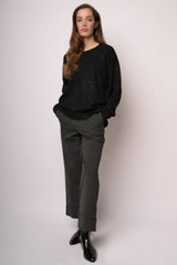 Pantaloni palazzo cropped grigi antracite con risvolto