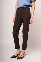 Pantaloni slim-fit misto viscosa cioccolato