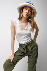 Top in cotone a costine