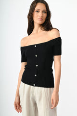 Top in maglia con bottoni