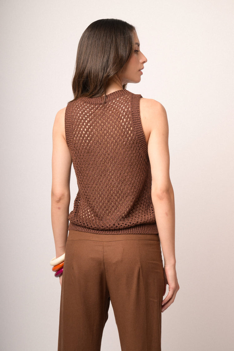 Maglia traforata smanicata lurex