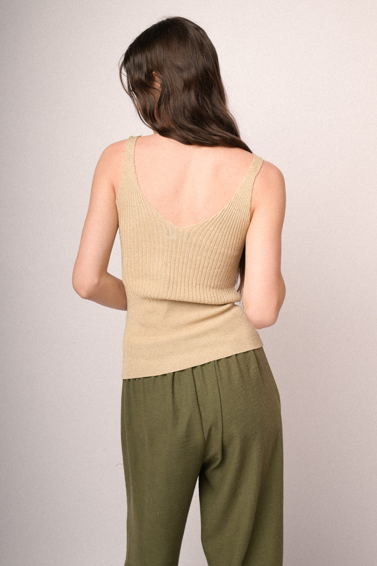 Top in maglia lurex beige