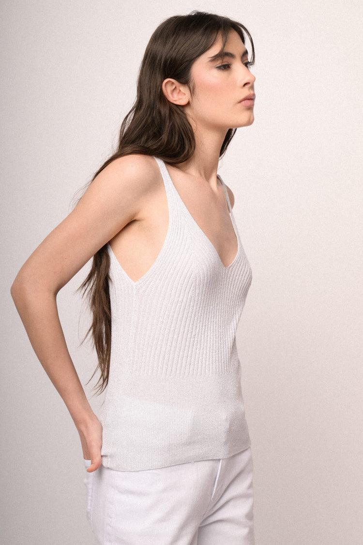 Top in maglia lurex bianco