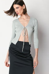 Cardigan in maglia lurex con laccetto