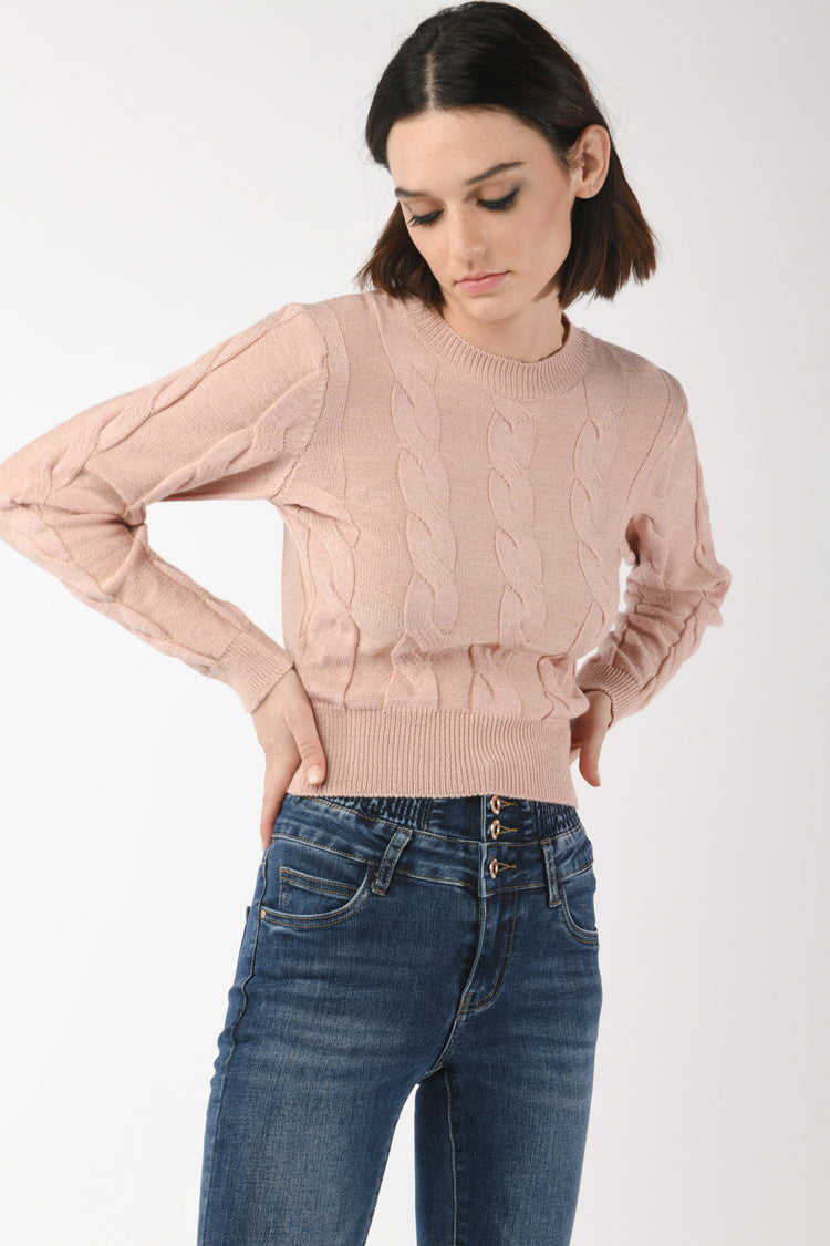 Pull a trecce in maglia lurex