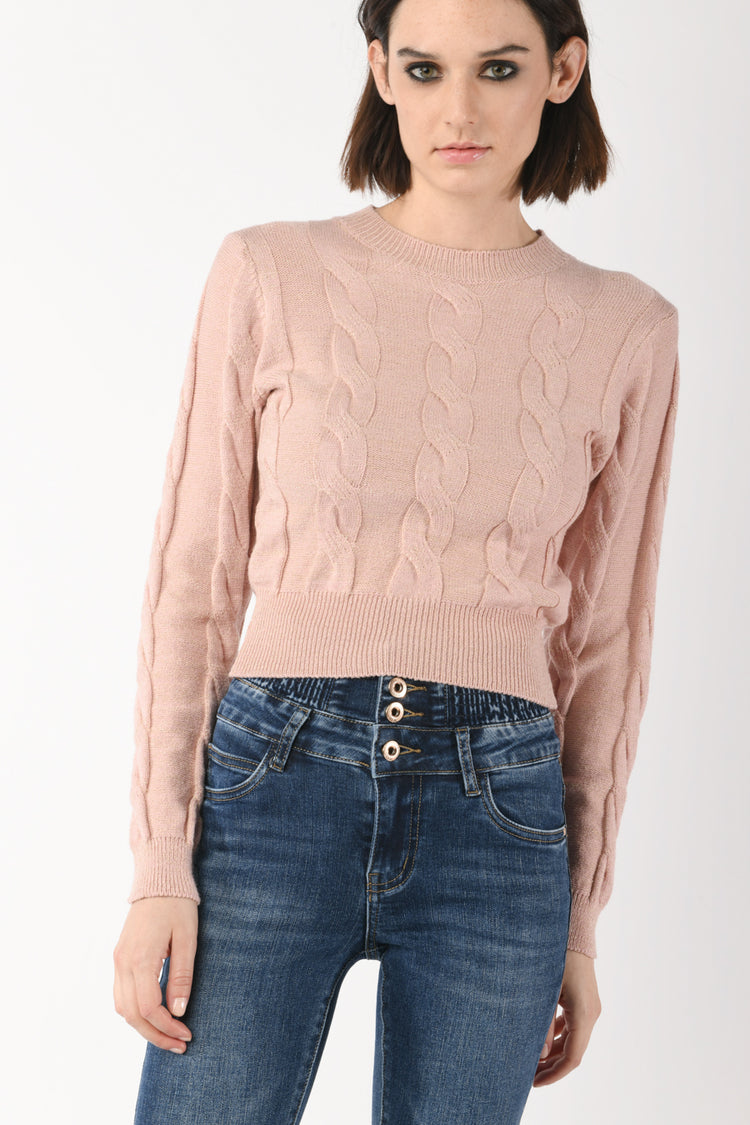 Pull a trecce in maglia lurex