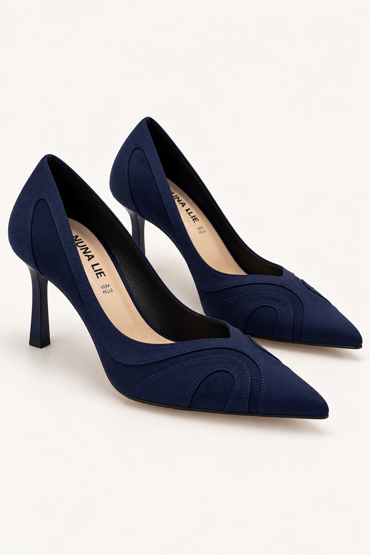 Décolleté blu con inserti in tulle