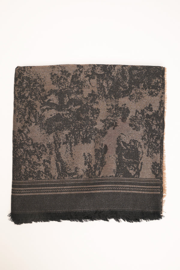 Sciarpa sfumata con frange marrone-nera