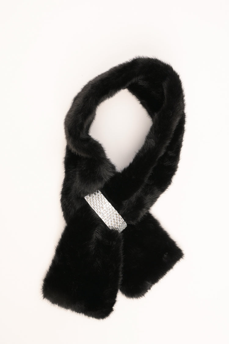 Collo peloso con fibbia di strass nero