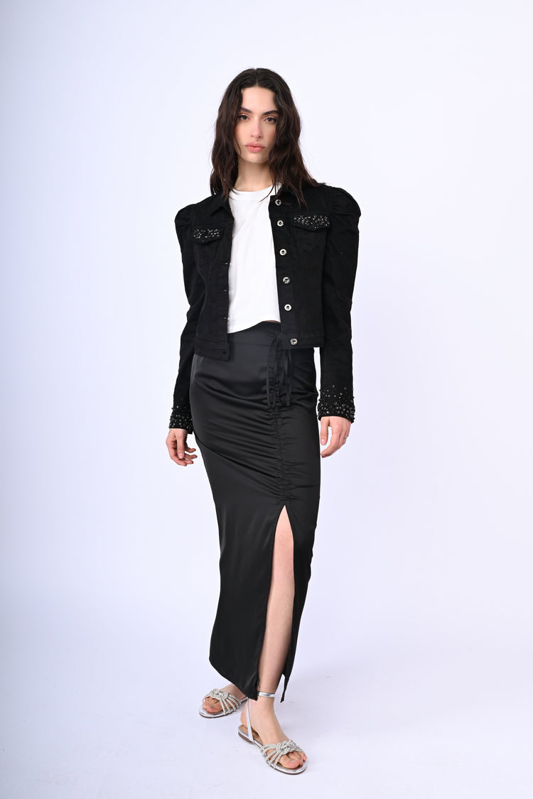 Gonna lunga con arricciatura e spacco