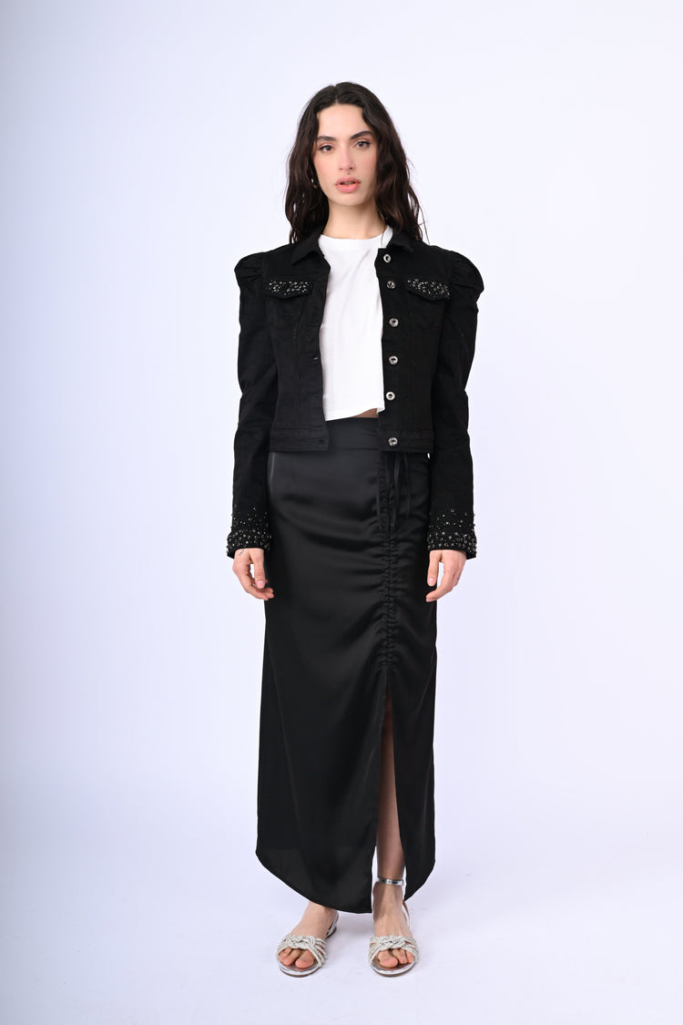 Gonna lunga con arricciatura e spacco