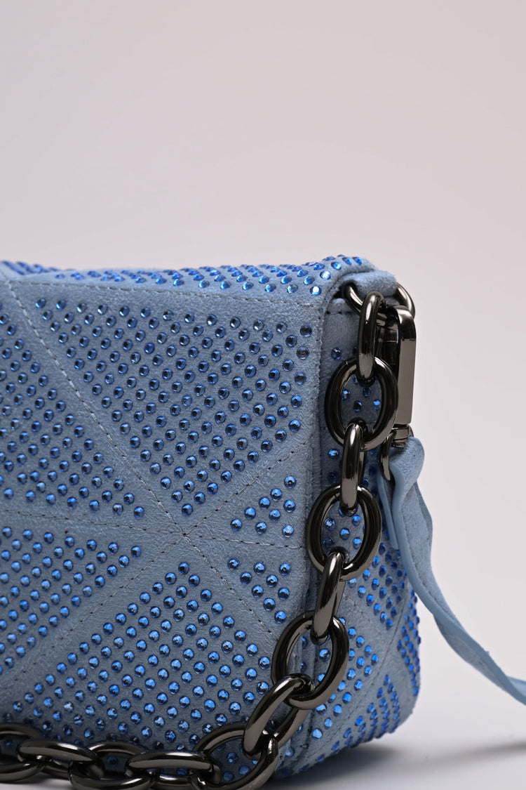 Borsa a tracolla in faux suede con strass