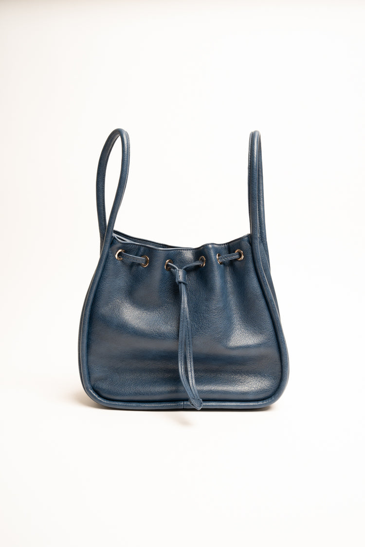 Borsa a secchiello in similpelle blu ottanio