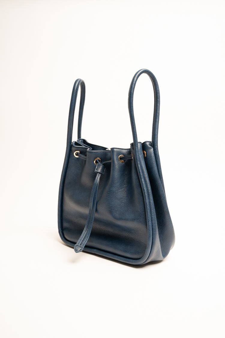 Borsa a secchiello in similpelle blu ottanio
